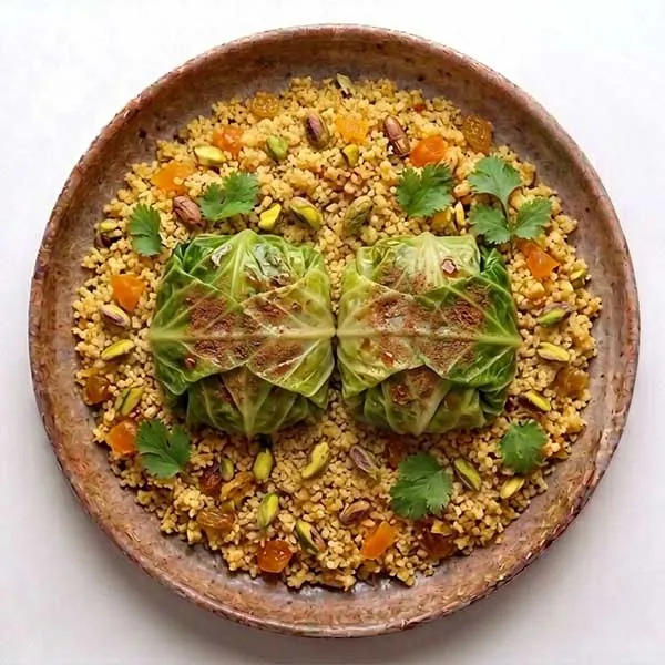 Chicken Pastilla Cabbage Parcels with Sweet Nutty Couscous